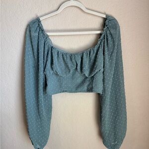 SHEIN Blue Dotted Ruffle Blouse